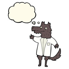 cartoon wolf businessman with thought bubble