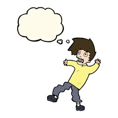 cartoon terrified man with thought bubble
