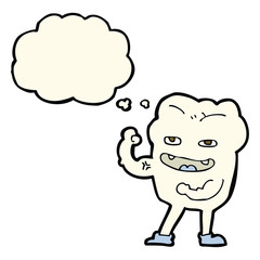 cartoon strong healthy tooth with thought bubble