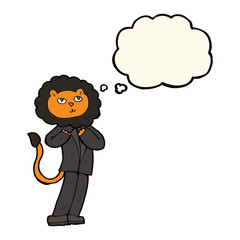 cartoon lion businessman with thought bubble