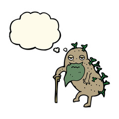 cartoon old potato with thought bubble