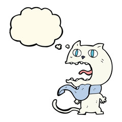cartoon frightened cat with thought bubble