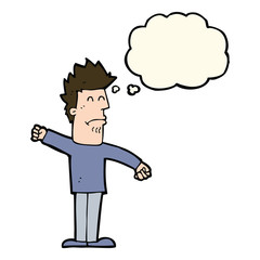 cartoon stressed man with thought bubble