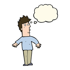 cartoon surprised man with thought bubble