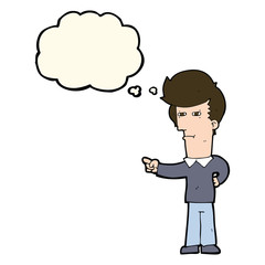 cartoon man pointing with thought bubble