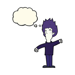 cartoon vampire man with thought bubble