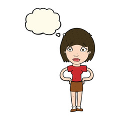 cartoon worried woman with thought bubble