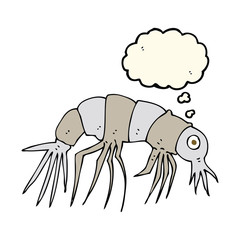 cartoon shrimp with thought bubble