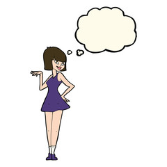 cartoon pretty woman with thought bubble