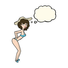 cartoon pin-up beach girl with thought bubble