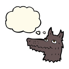 cartoon wolf head with thought bubble