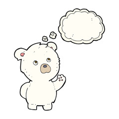 cartoon waving polar bear with thought bubble