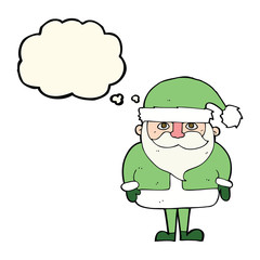 cartoon santa claus with thought bubble
