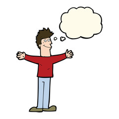 cartoon happy man with thought bubble