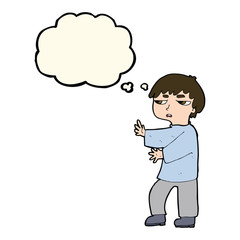 cartoon man gesturing with thought bubble