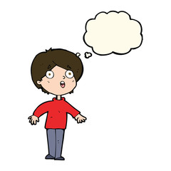 cartoon surprised man with thought bubble