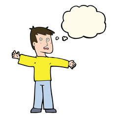 cartoon surprised man with thought bubble
