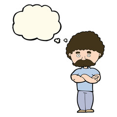 cartoon dad with folded arms with thought bubble