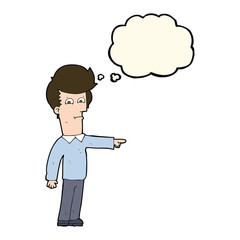 cartoon man pointing with thought bubble