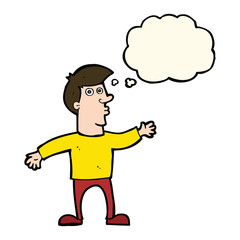 cartoon worried man with thought bubble
