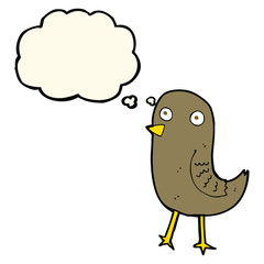 funny cartoon bird with thought bubble
