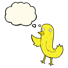 funny cartoon bird with thought bubble