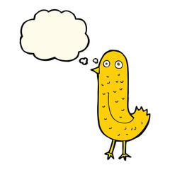 funny cartoon bird with thought bubble