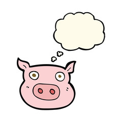 cartoon pig face with thought bubble