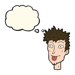 cartoon man sticking out tongue with thought bubble