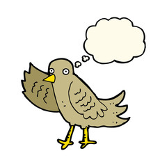 cartoon waving bird with thought bubble