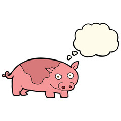 cartoon pig with thought bubble