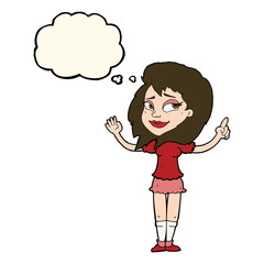 cartoon woman with idea with thought bubble