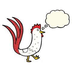 cartoon cockerel with thought bubble