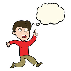 cartoon boy panicking with thought bubble