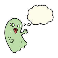 funny cartoon ghost with thought bubble