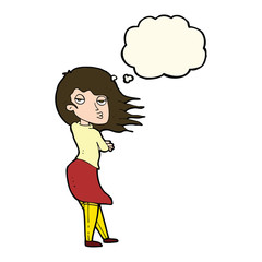 cartoon woman making photo face with thought bubble
