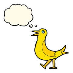 cartoon walking bird with thought bubble