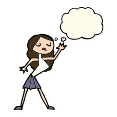 cartoon woman dancing with thought bubble