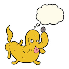 cartoon dog sticking out tongue with thought bubble