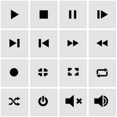 Vector black media player icon set