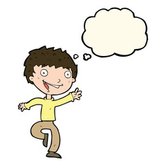 cartoon excited boy with thought bubble