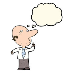 cartoon bald man asking question with thought bubble