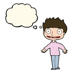cartoon excited boy with thought bubble