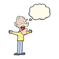 cartoon stressed old man with thought bubble