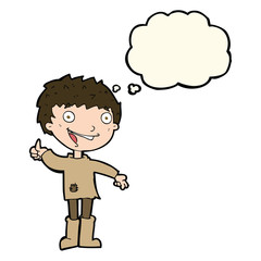 cartoon excited boy with thought bubble