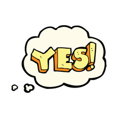 cartoon yes symbol with thought bubble