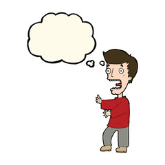 cartoon terrified man with thought bubble