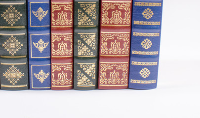 Spines of the books.