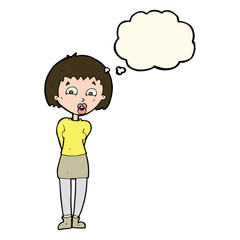 cartoon surprised woman with thought bubble