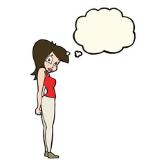 cartoon pretty woman  with thought bubble